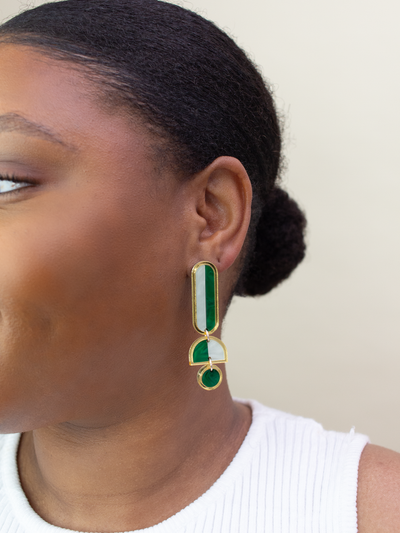 Lanie Dangle Earrings: Green / Gold