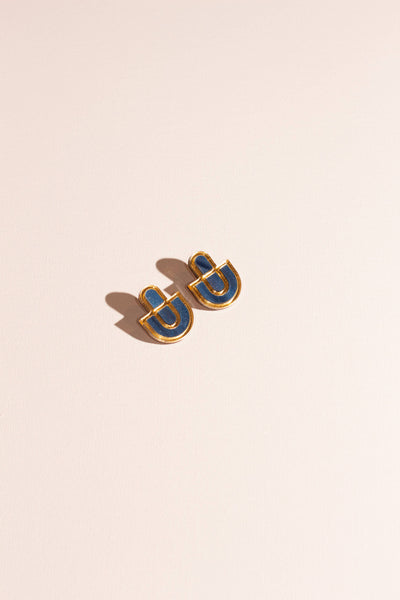 Devin 2 - Multicolor Acrylic Lightweight Statement Earrings: Blue and Gold
