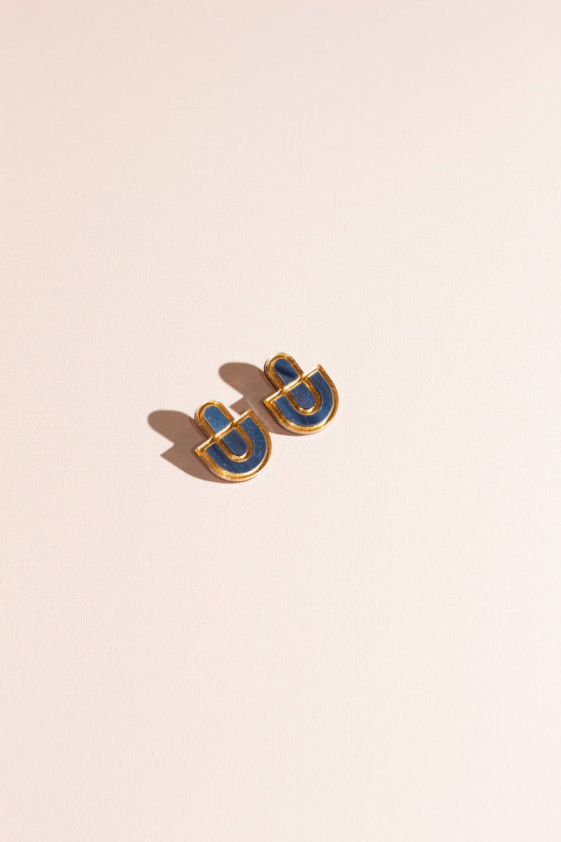 Devin 2 - Multicolor Acrylic Lightweight Statement Earrings: Blue and Gold