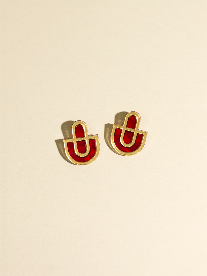 Devin 2 - Red Gold Colorful Acrylic Statement Stud Earrings