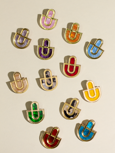 Devin 2 - Red Gold Colorful Acrylic Statement Stud Earrings