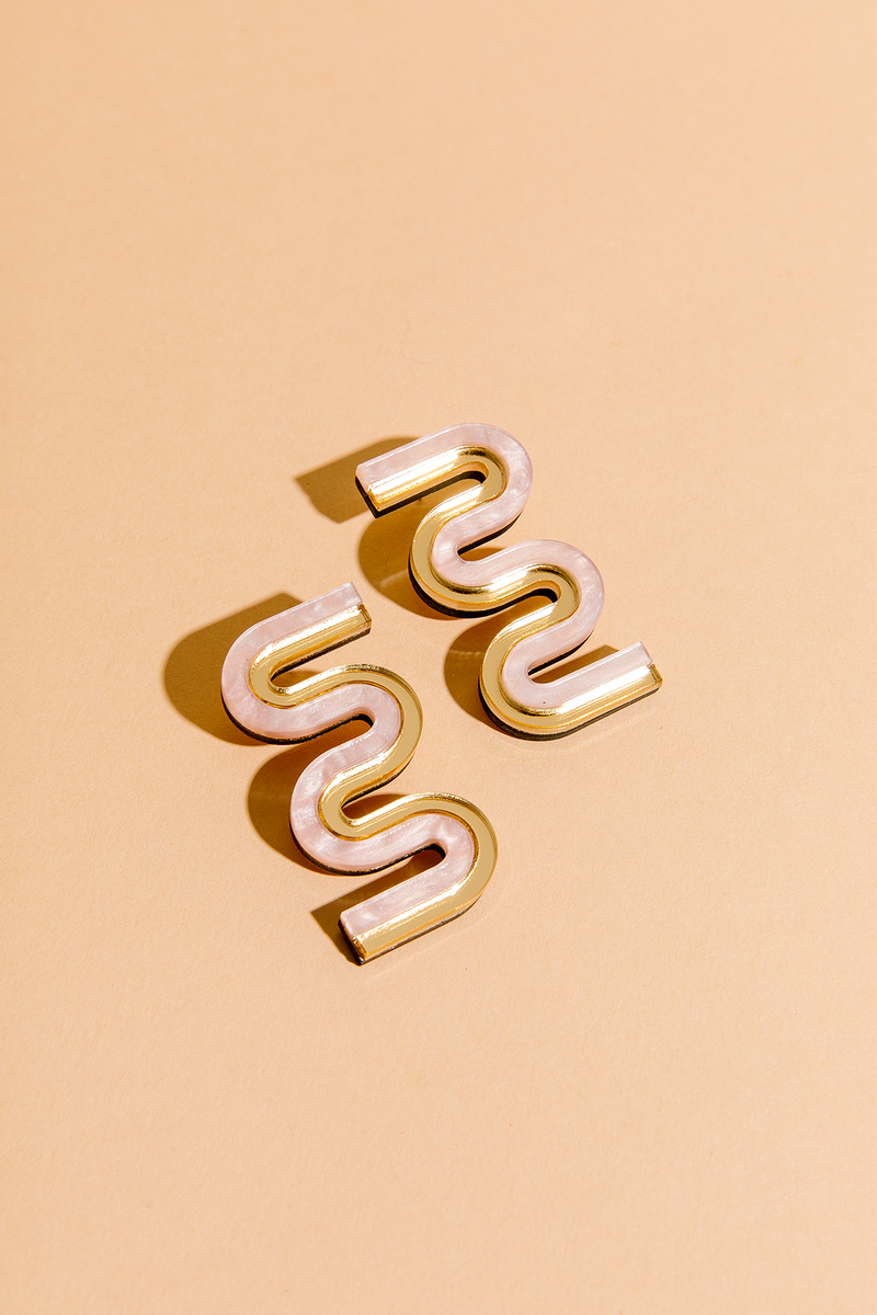 Vea Mini - Acrylic Colorful Statement Stud Earrings: Black and Gold