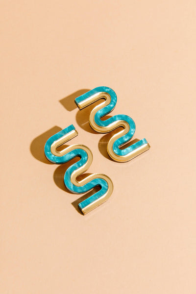Vea Mini - Acrylic Colorful Statement Stud Earrings: Black and Gold