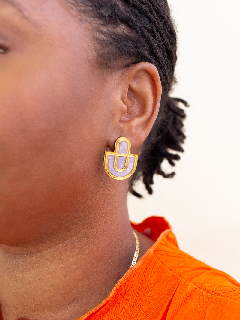 Devin 2 - Lilac purple Gold Acrylic Statement Stud Earrings