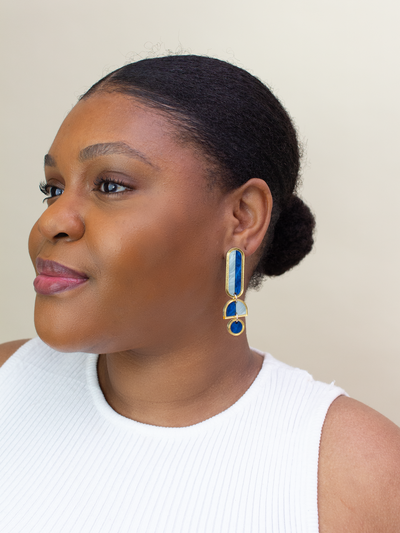 Lanie - Blue Gold Colorful Acrylic Dangle Statement Earrings