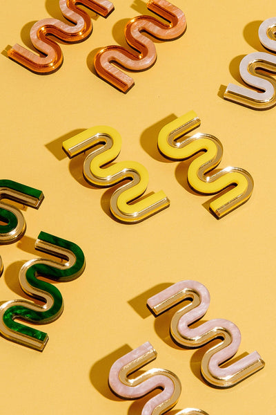 Vea Mini - Acrylic Colorful Statement Stud Earrings: Turquoise and Gold