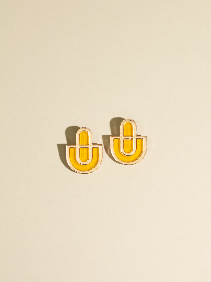 Devin 2 - Fun Yellow Gold Acrylic Statement Stud Earrings