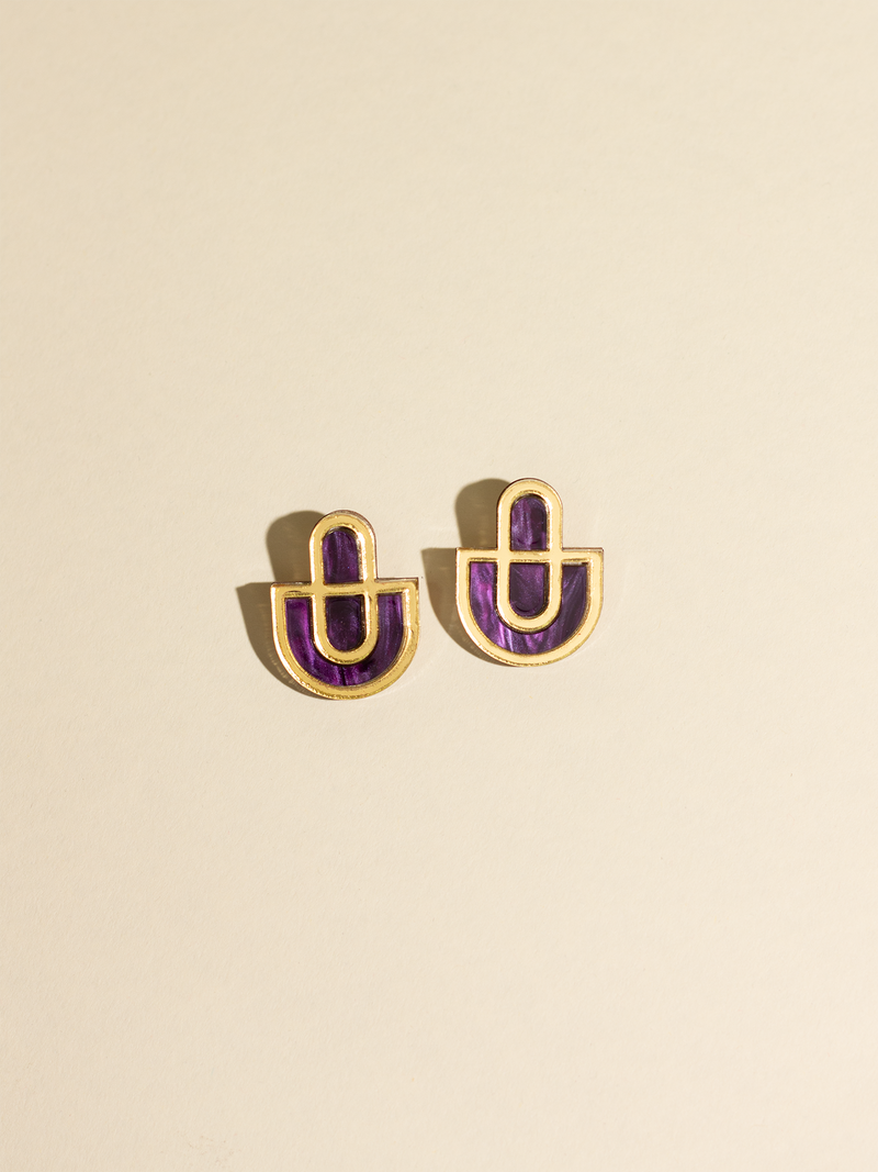 Devin 2 - Unique Purple Gold Acrylic Statement Stud Earring