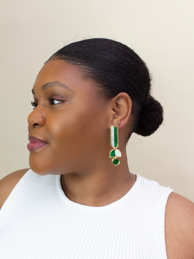 Lanie Dangle Earrings: Green / Gold