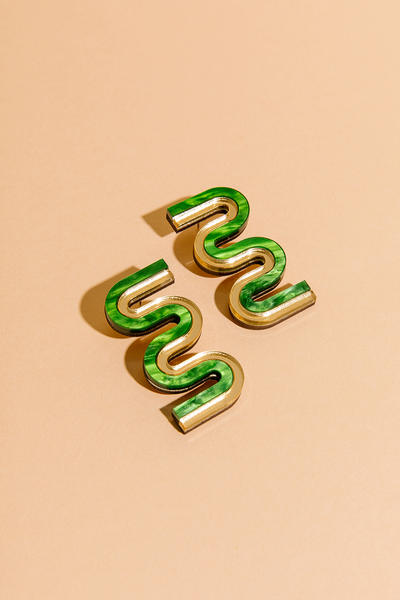 Vea Mini - Acrylic Colorful Statement Stud Earrings: Turquoise and Gold