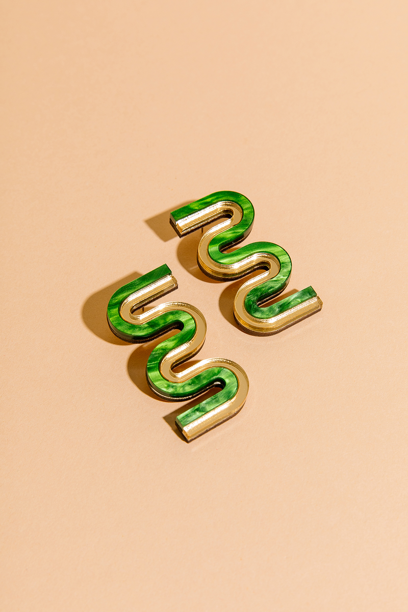 Vea Mini - Acrylic Colorful Statement Stud Earrings: Turquoise and Gold