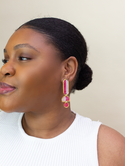 Lanie - Pink Gold Colorful Acrylic Dangle Statement Earrings