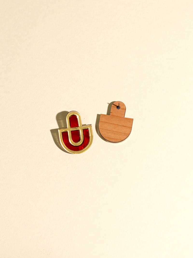 Devin 2 - Red Gold Colorful Acrylic Statement Stud Earrings