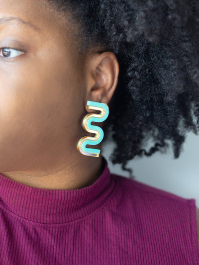 Vea Mini - Acrylic Colorful Statement Stud Earrings: Black and Gold