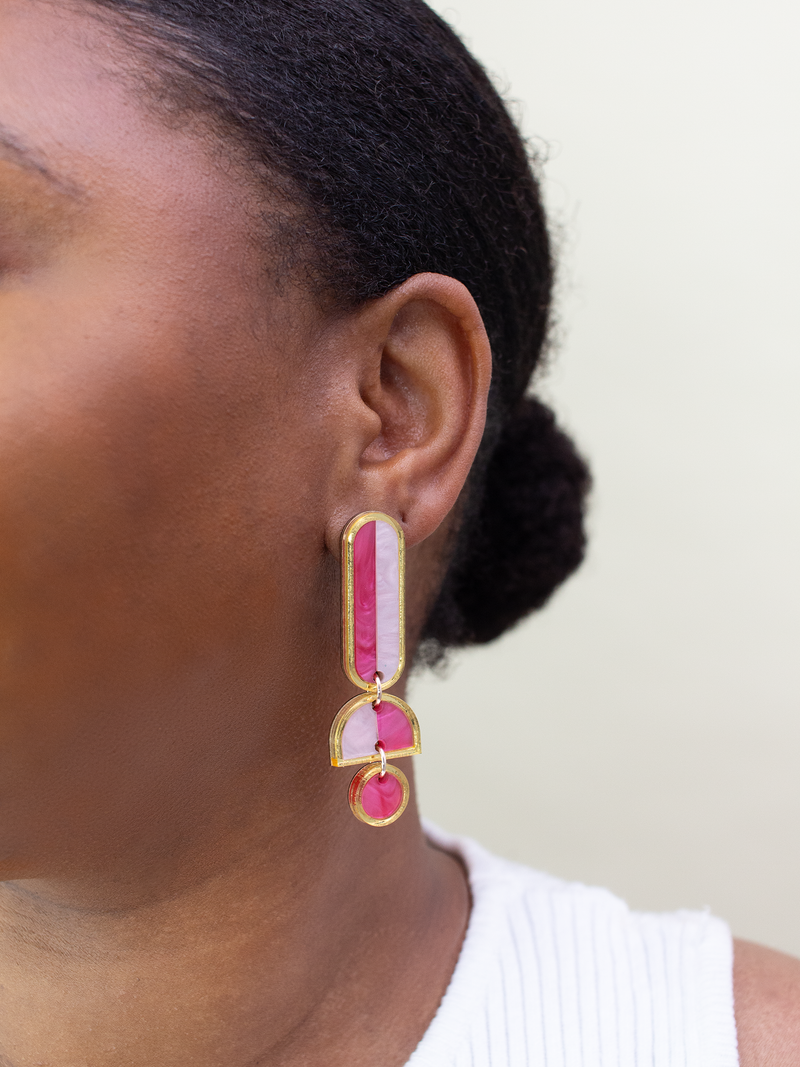 Lanie - Pink Gold Colorful Acrylic Dangle Statement Earrings