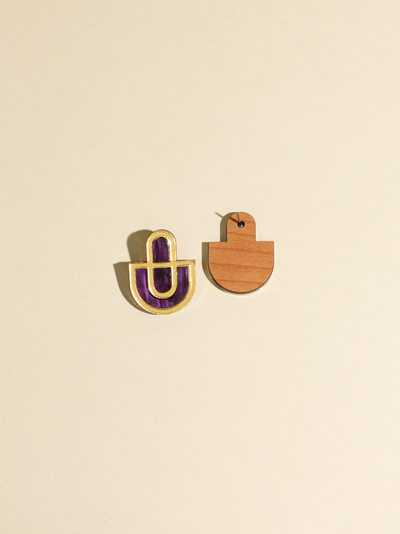 Devin 2 - Unique Purple Gold Acrylic Statement Stud Earring