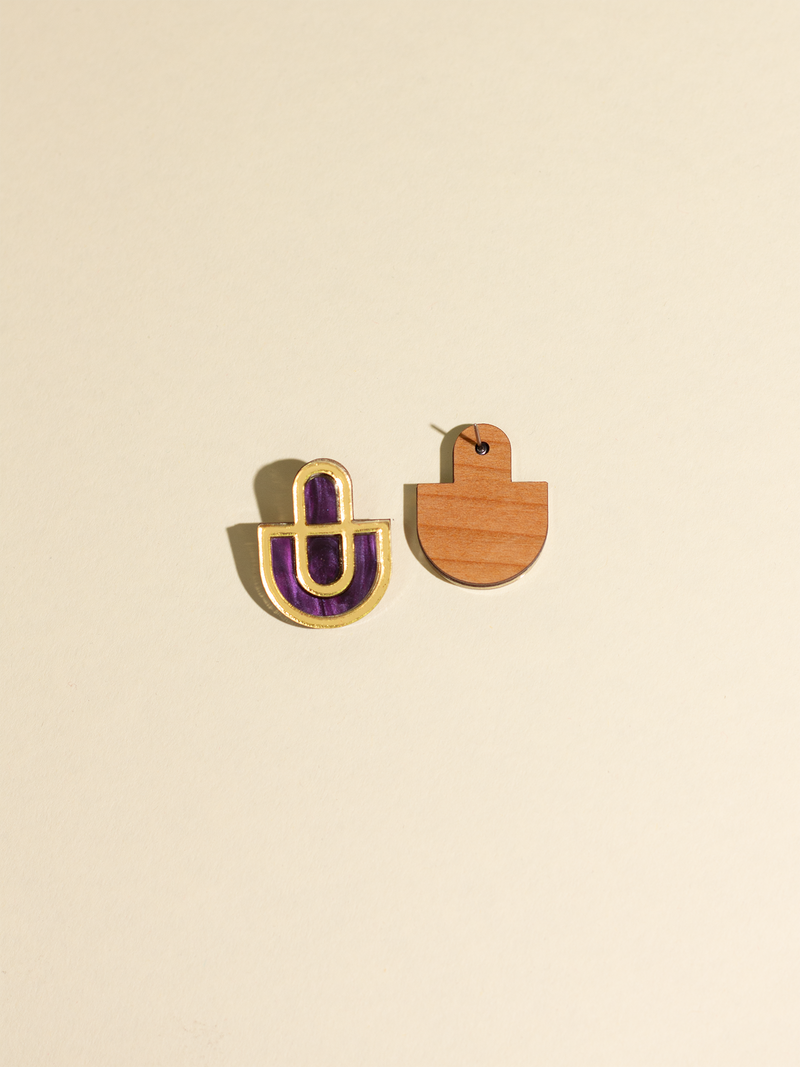 Devin 2 - Unique Purple Gold Acrylic Statement Stud Earring