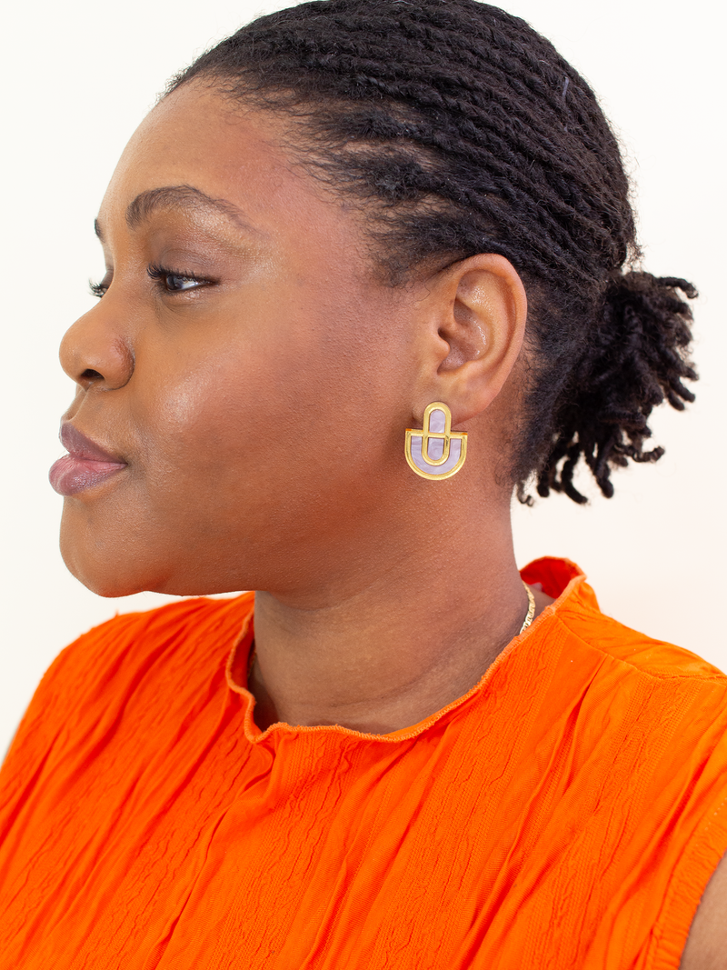 Devin 2 - Lilac purple Gold Acrylic Statement Stud Earrings
