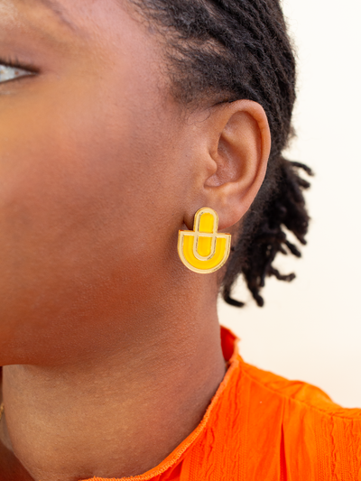 Devin 2 - Fun Yellow Gold Acrylic Statement Stud Earrings