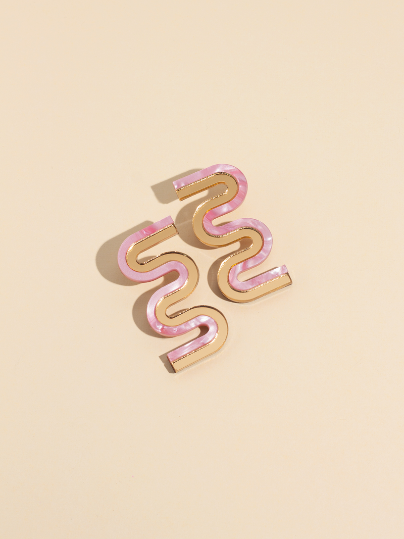 Vea Mini - Acrylic Colorful Statement Stud Earrings: Black and Gold