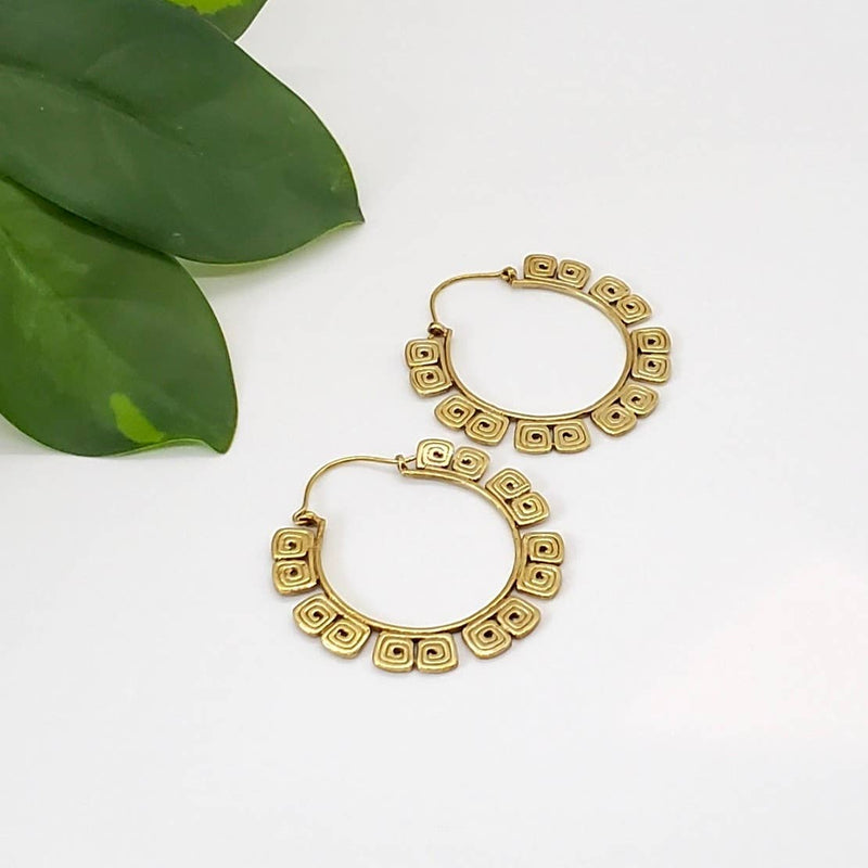 Brass Labyrinth Hoop Earring