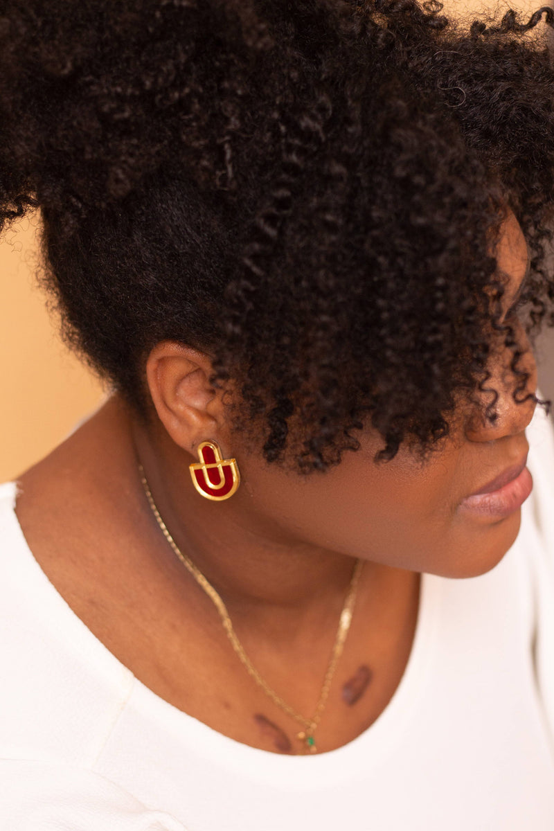 Devin 2 - Multicolor Acrylic Lightweight Statement Earrings: Blue and Gold