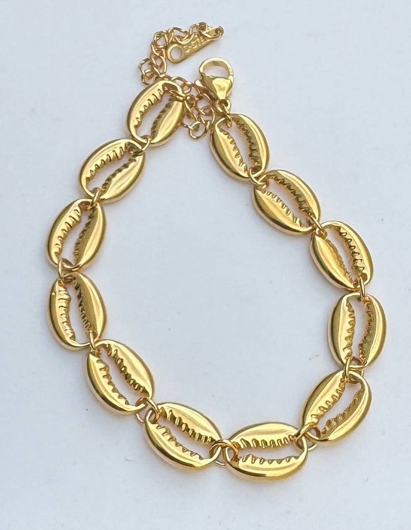 Gold Cowrie Shell Linked Bracelet 