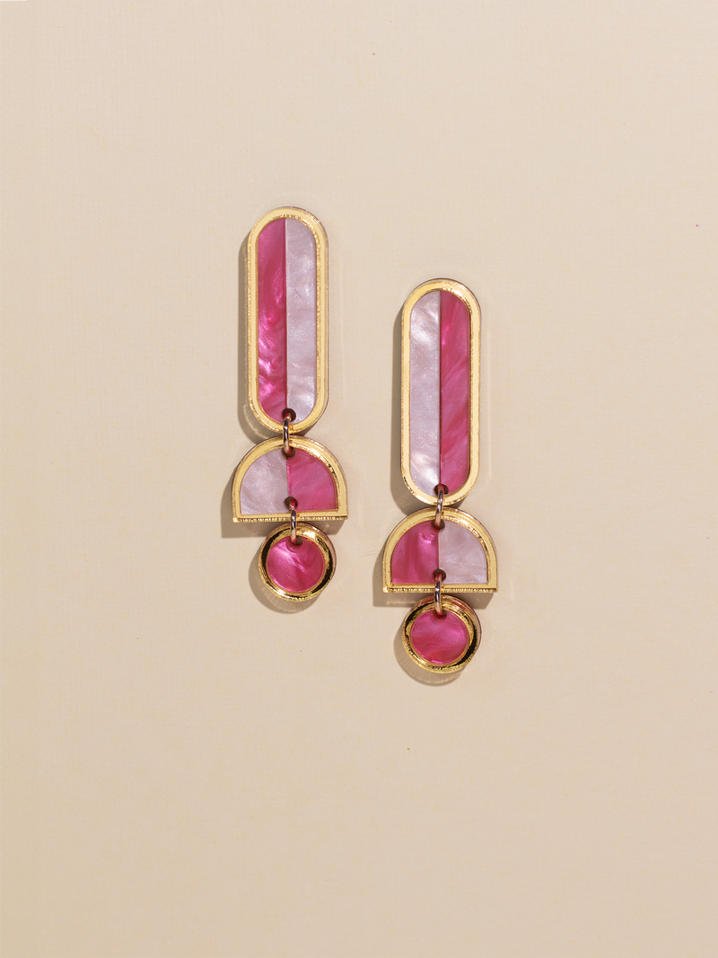 Lanie - Pink Gold Colorful Acrylic Dangle Statement Earrings