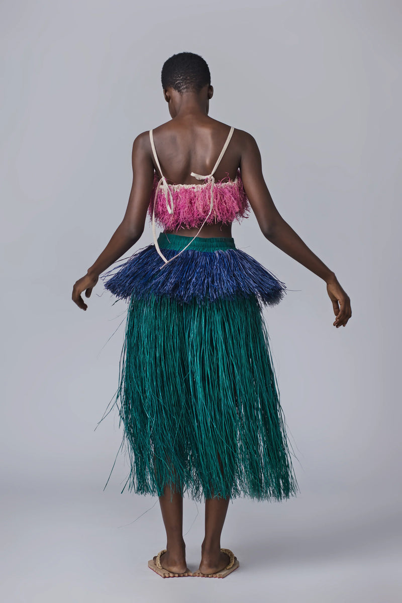 Chi Raffia Skirt: Blue/Green