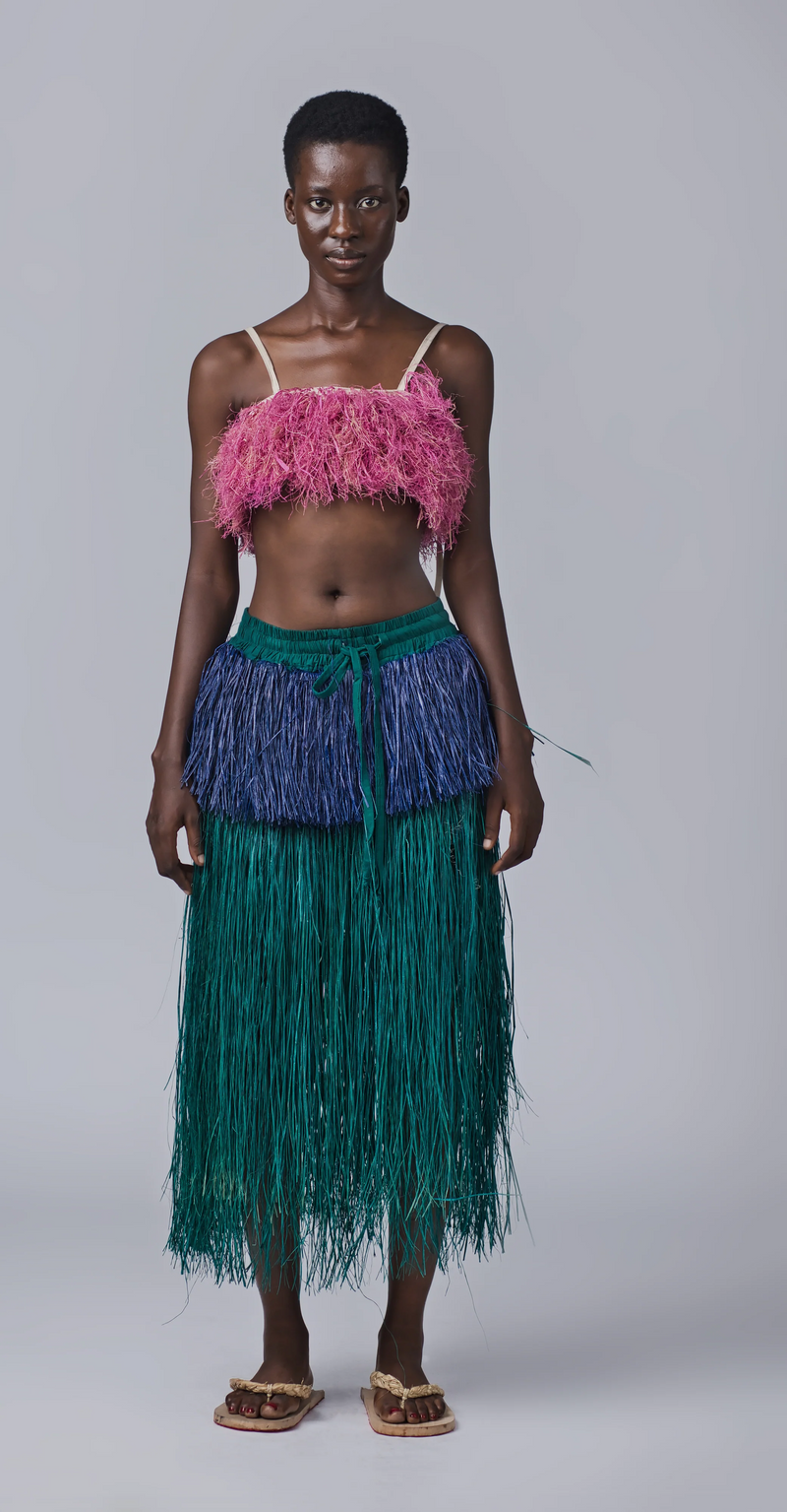 Chi Raffia Skirt: Blue/Green