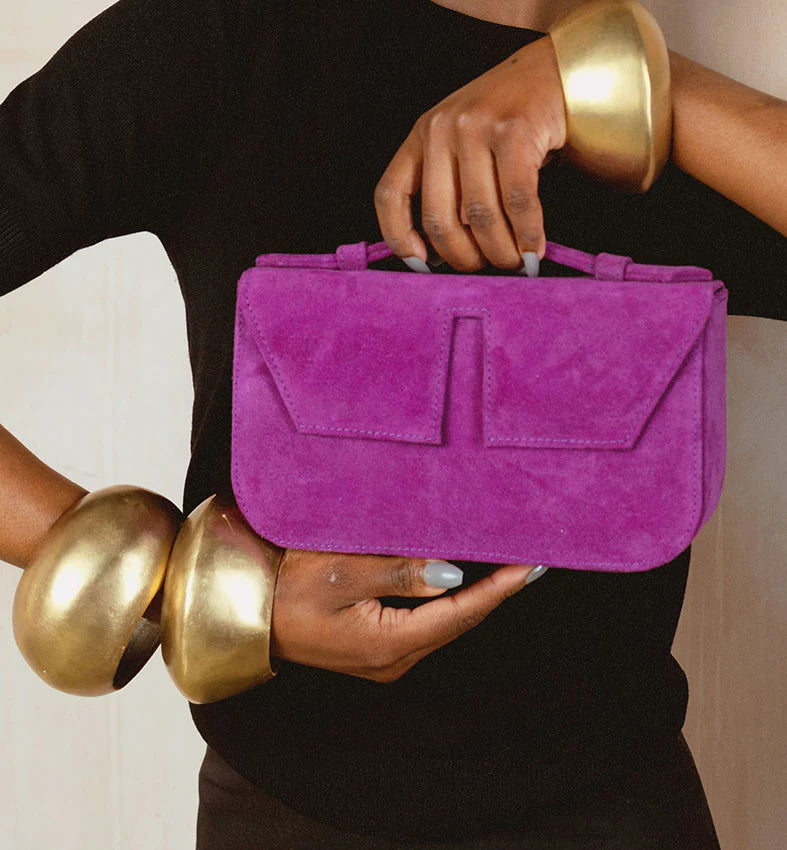 Suede Split Flap Handbag (Purple)