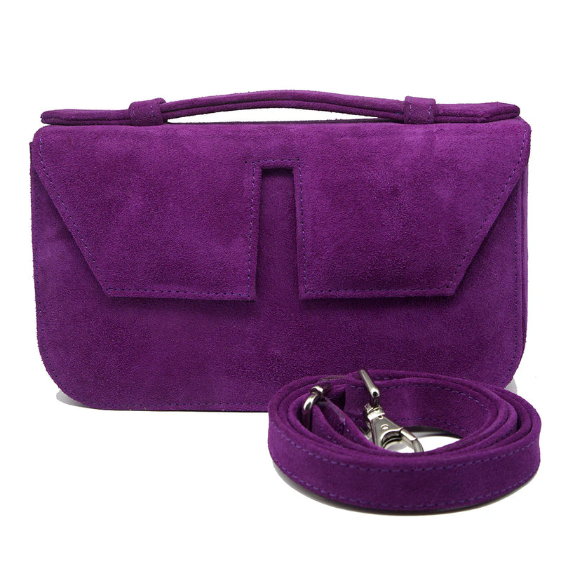 Suede Split Flap Handbag (Purple)