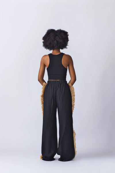 Mba Raffia Trim Linen Pant
