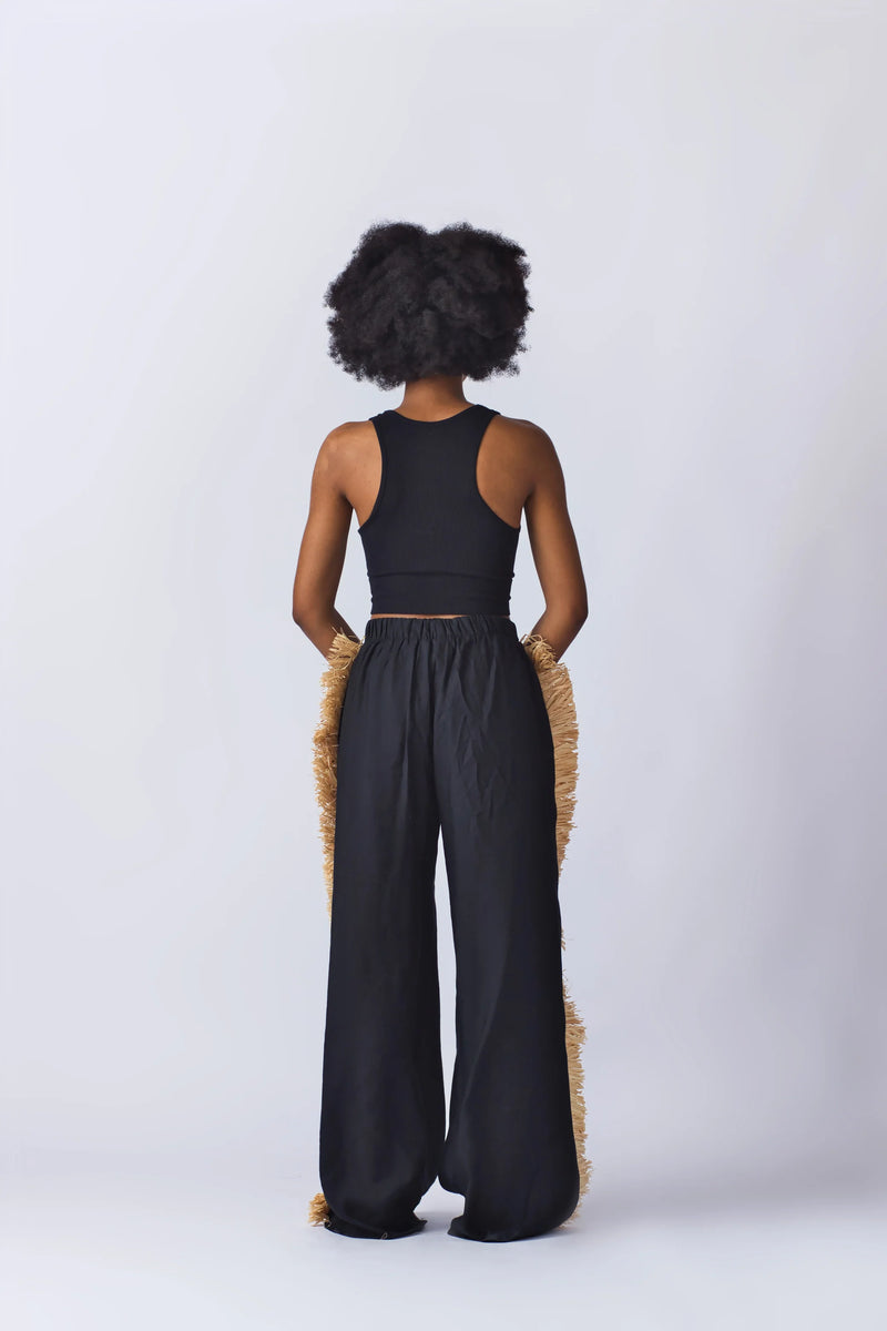 Mba Raffia Trim Linen Pant