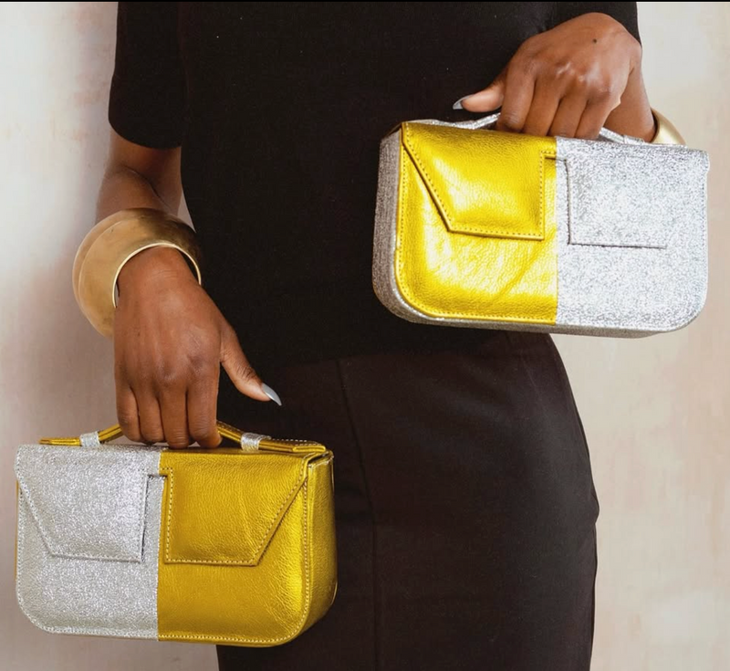 Leather Split Flap Handbag (Metallic)