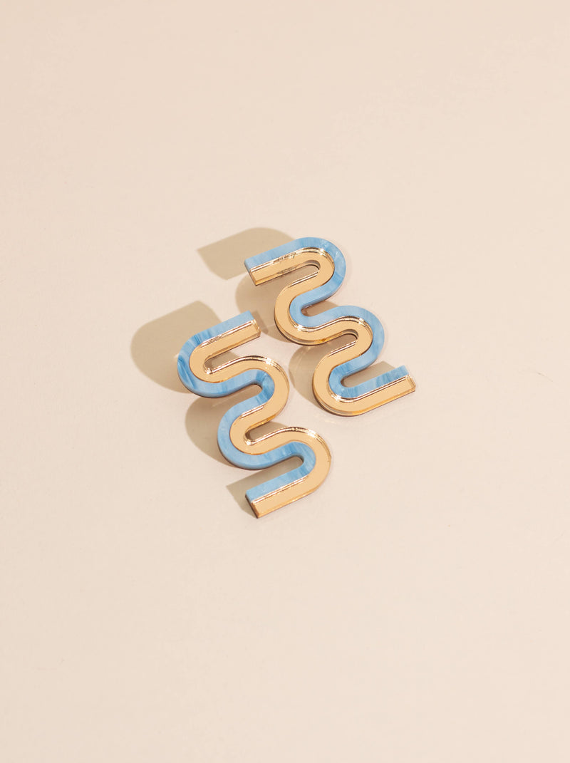 Vea Mini - Acrylic Colorful Statement Stud Earrings: Turquoise and Gold