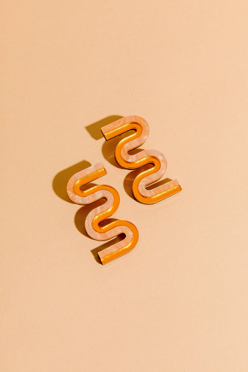 Vea Mini - Acrylic Colorful Statement Stud Earrings: Black and Gold