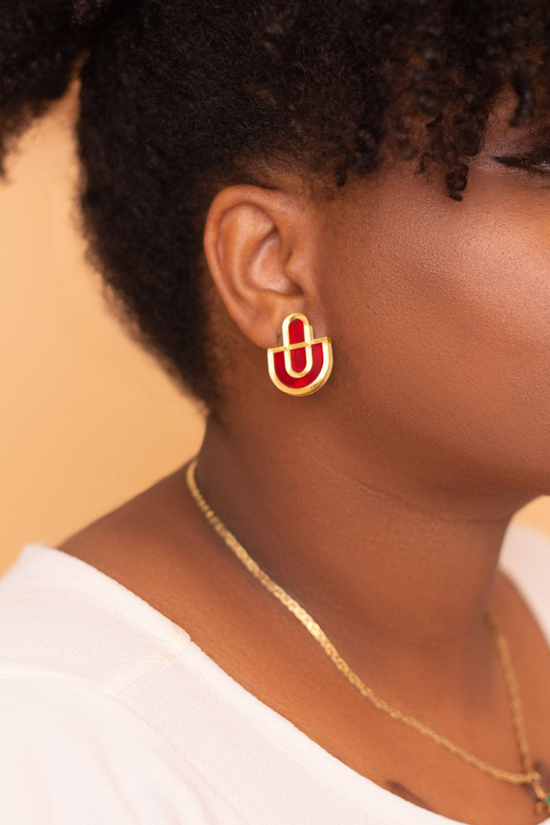 Devin 2 - Multicolor Acrylic Lightweight Statement Earrings: Blue and Gold