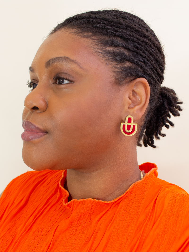 Devin 2 - Red Gold Colorful Acrylic Statement Stud Earrings