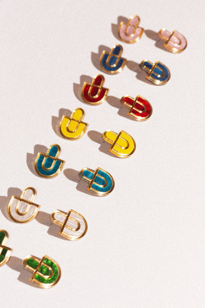 Devin 2 - Multicolor Acrylic Lightweight Statement Earrings: Blue and Gold
