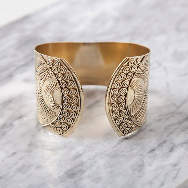 Tribal Etched Brass Cuff