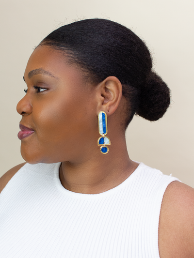 Lanie - Blue Gold Colorful Acrylic Dangle Statement Earrings