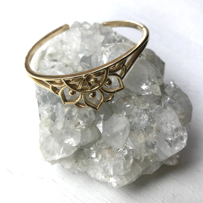 Brass Decorated Lotus Cuff Bracelet