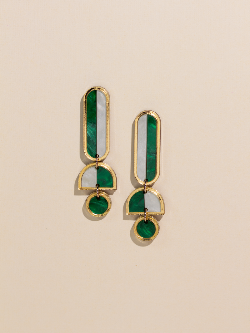 Lanie Dangle Earrings: Green / Gold