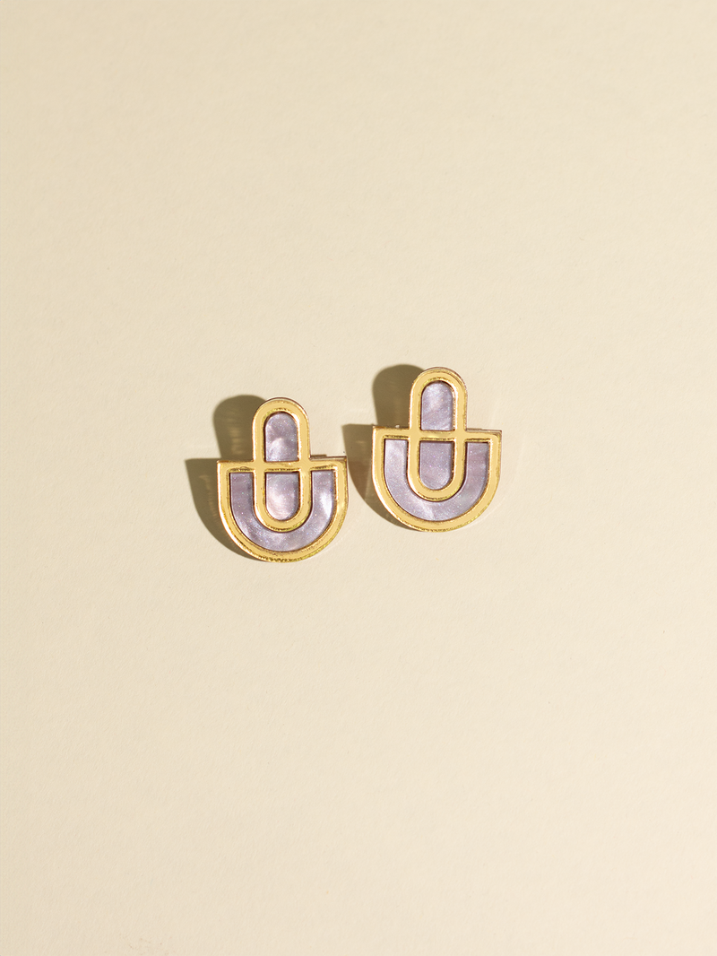 Devin 2 - Lilac purple Gold Acrylic Statement Stud Earrings