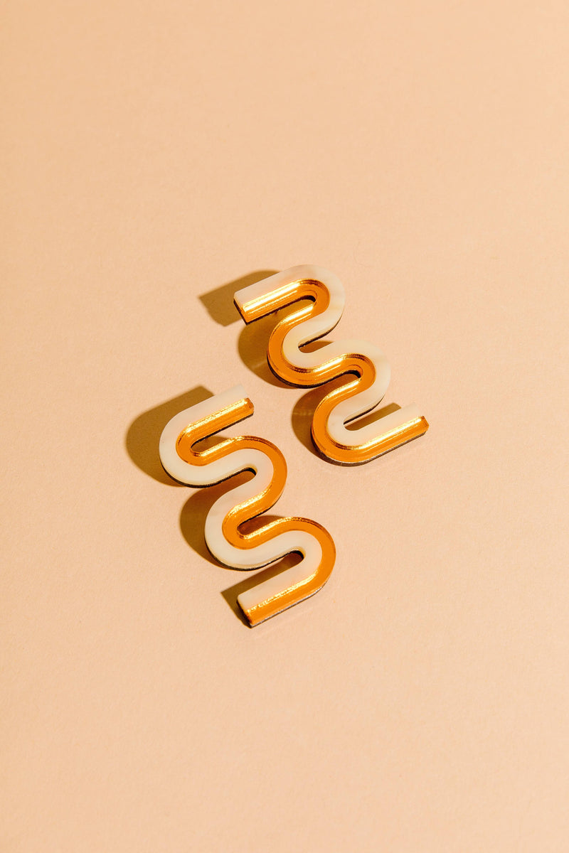 Vea Mini - Acrylic Colorful Statement Stud Earrings: Black and Gold