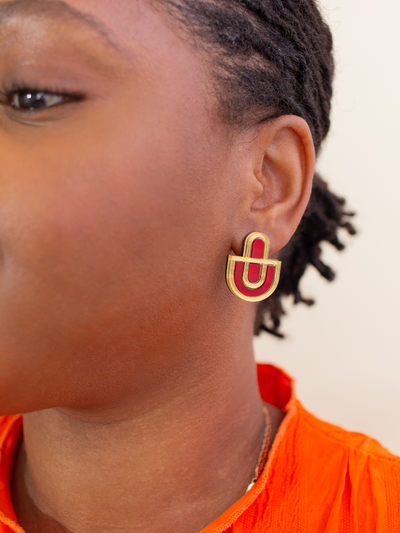 Devin 2 - Red Gold Colorful Acrylic Statement Stud Earrings