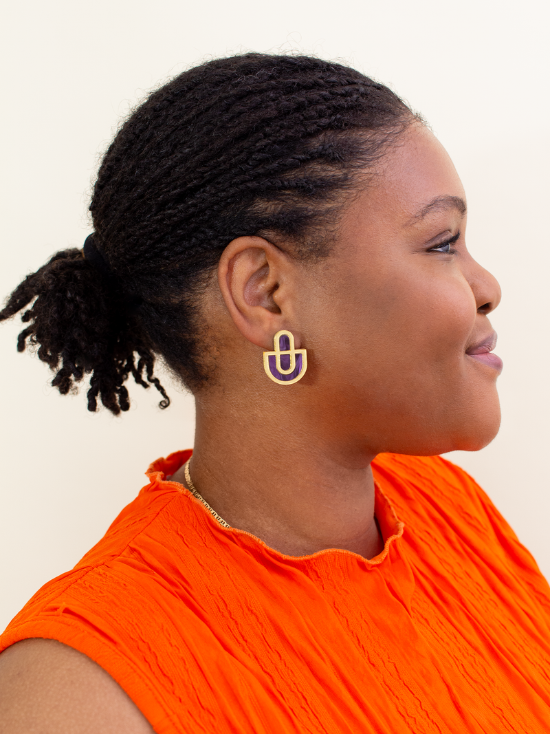 Devin 2 - Unique Purple Gold Acrylic Statement Stud Earring