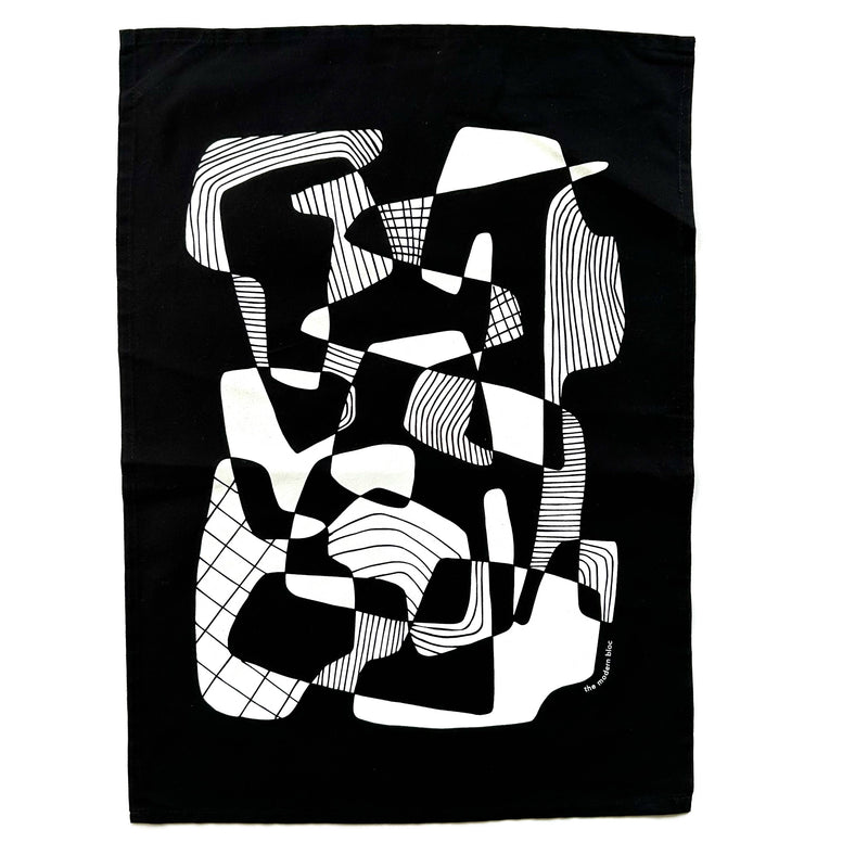 Opposite Shapes - Screen-Printed Black Cotton Tea Towel (Final Sale)